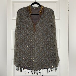 Soft Surroundings Sheer Boho Beaded Top